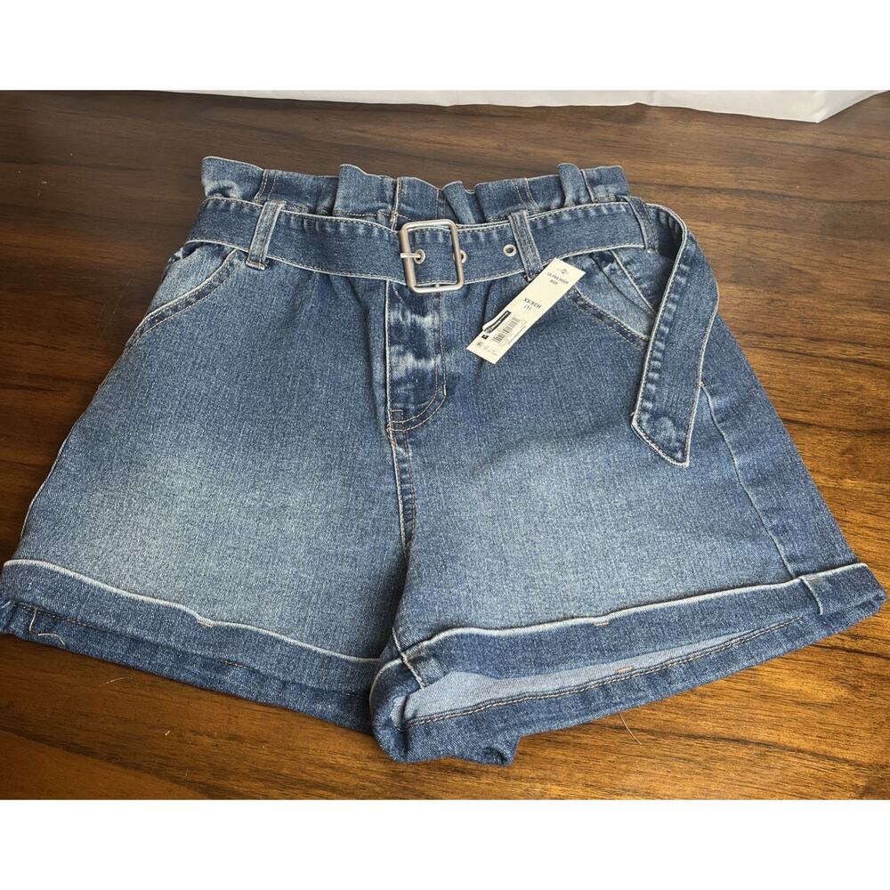 NWT Paperbag Belt Shorts XS (1) Juniors Blue Denim ULTRA HIGH RISE No Boundaries